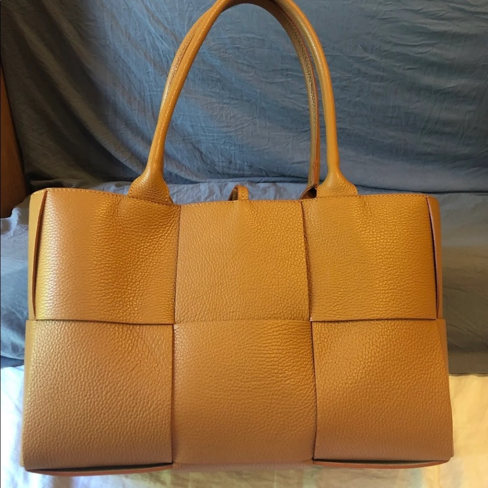 Basket weave leather tote